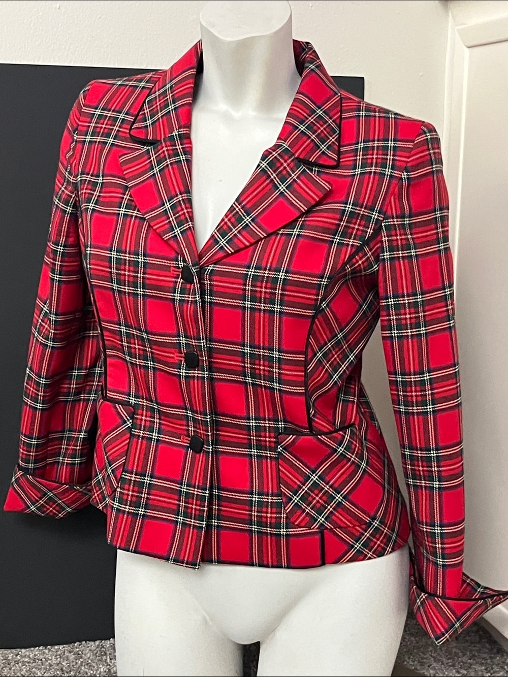 Pendleton Red Plaid Notch-Lapel Blazer 100 wool